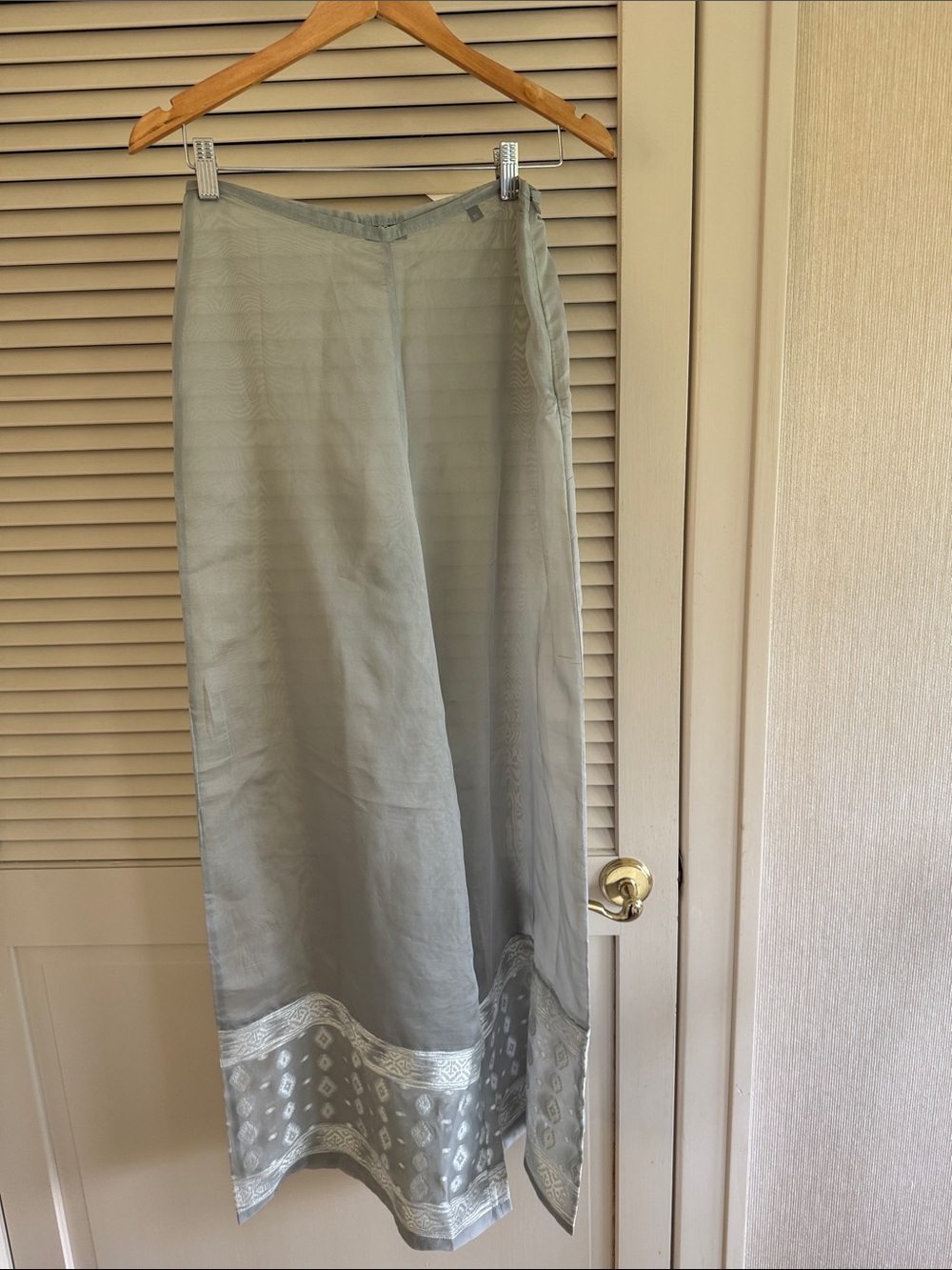 Light gray transparent wide leg pants with Silver Embroidered Border